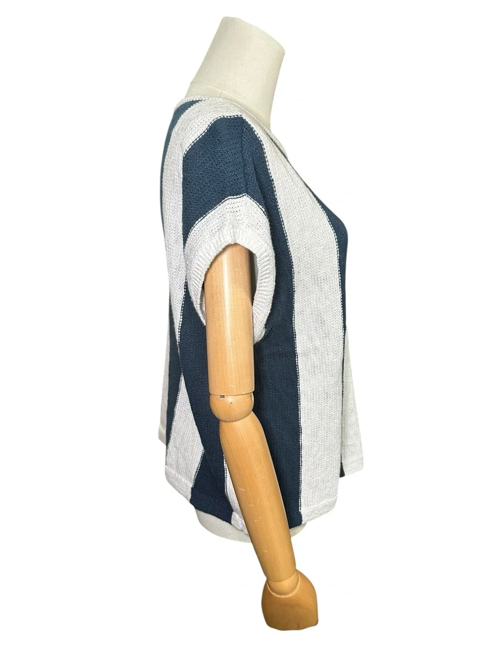 LOFT White Knit Sweater with Navy Accent